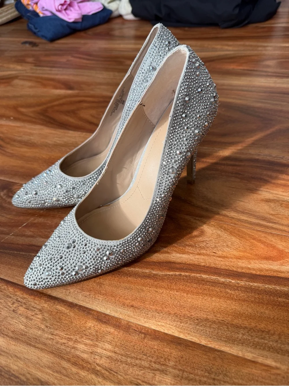 Charles by Charles David Crystal-Embellished Silver Pointed Toe Stiletto Heels